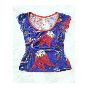 Anthropologie Floral Ruched Top