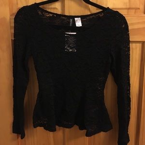 H&M Black Lace Peplum Top