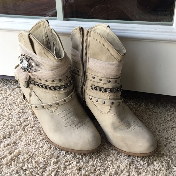 Cream ankle boots