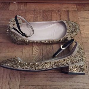 Gold, studded, heeled ZARA flats