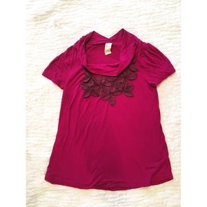 Anthropologie Gorgeous Cowl Neck Felt Flower Top