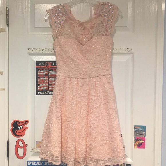 Light pink, sparkly, lace dress