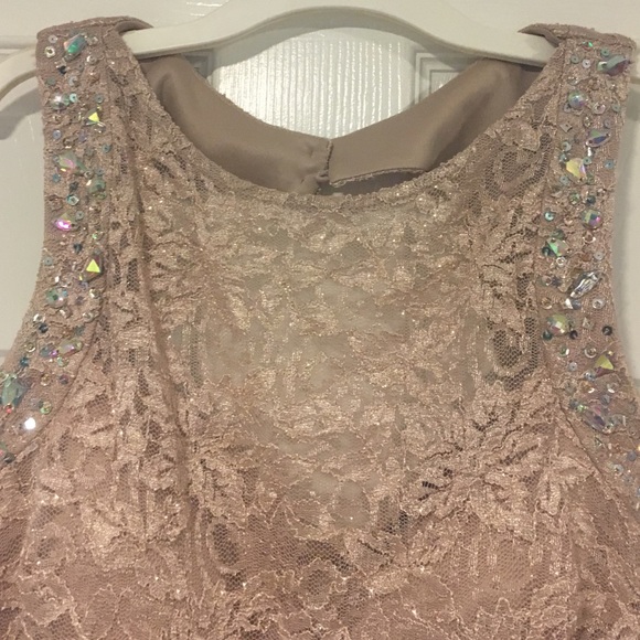 Tan, sparkly, lace dress. - Picture 3 of 3