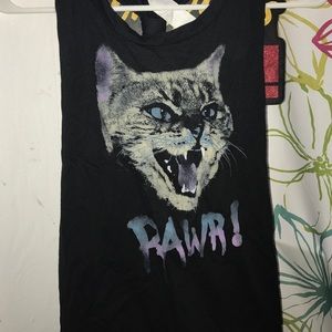 Sleeveless tee with open back.