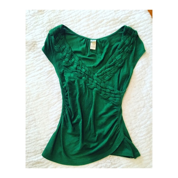 Anthropologie Tops - Anthropologie Green Wrap Detailed Cap Sleeve Top