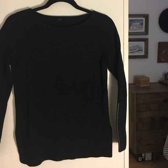 Club Monaco Black Sweater with Leather Detail