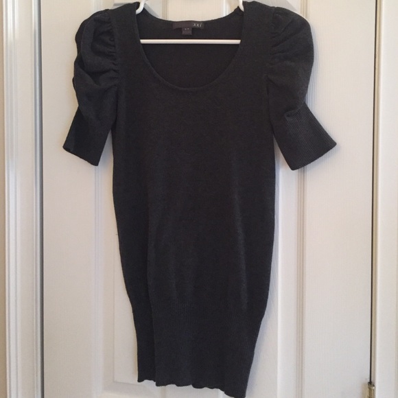 Dark Gray Sweater Top with Ruched Shoulder