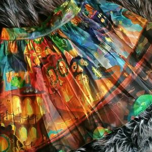 Nwot rainbow skull high waist skirt