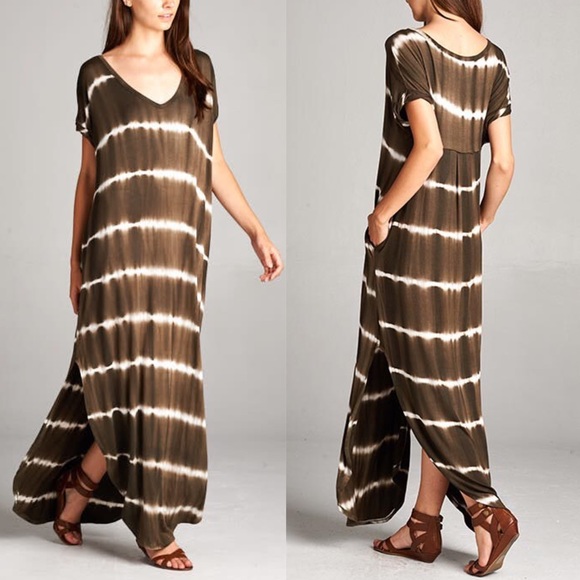 KANA tie dye boho chic dress - OLIVE - Picture 2 of 3