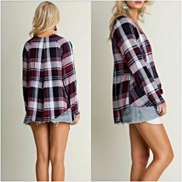 Draped CrissCross Plaid Wrap Top Small sold - Picture 3 of 4