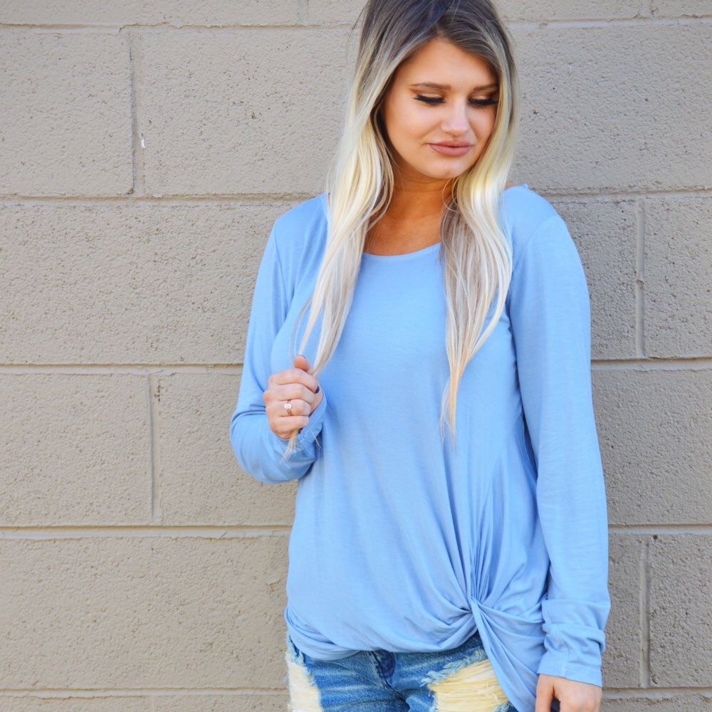 Boutique Light Blue Sweet Darling Long Sleeves Top - Picture 4 of 4