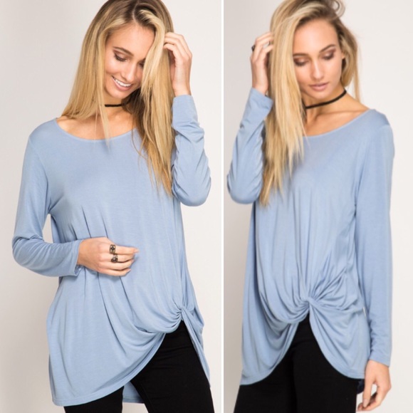 Boutique Light Blue Sweet Darling Long Sleeves Top - Picture 2 of 4