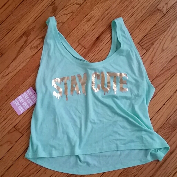 Stay Cute mint & gold crop top