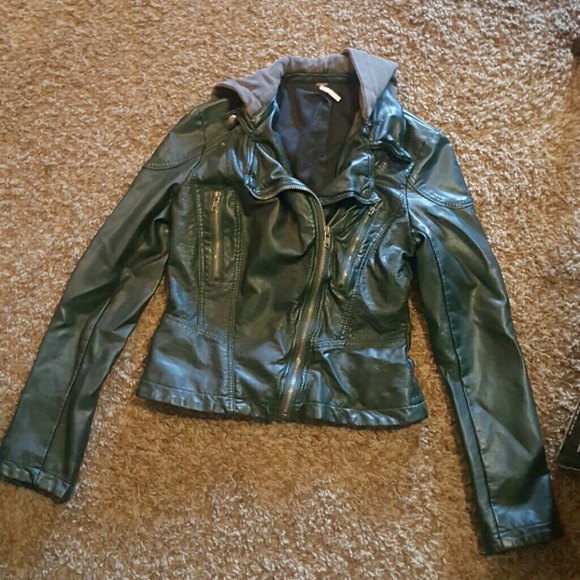 Deep green faux leather moto jacket