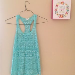 Tribal print teal tank