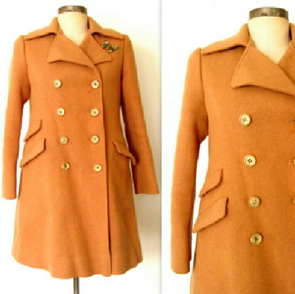 Vintage Jackets & Blazers - 1960s Pure Virgin Wool Camel Brown Winter Coat xs