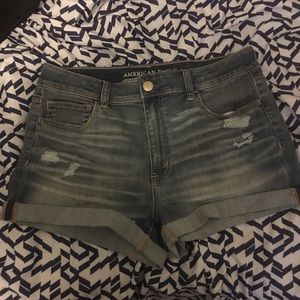 Light wash jean shorts high rise style