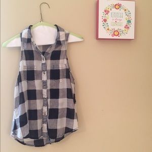 Black and white gingham button up Tank Top
