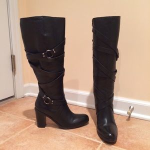Black Leather Heeled Boots