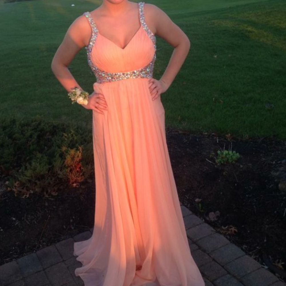 Peach Prom dress. Open back
