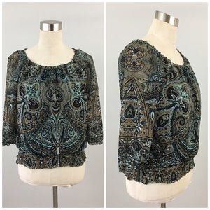 INC International Concepts Paisley Blue Casual Dress Size 1X (Plus