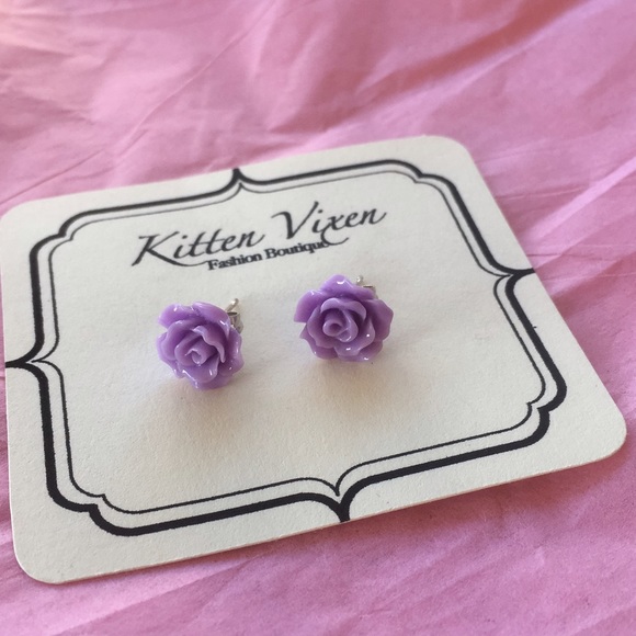 Kitten Vixen Purple Rose Earrings