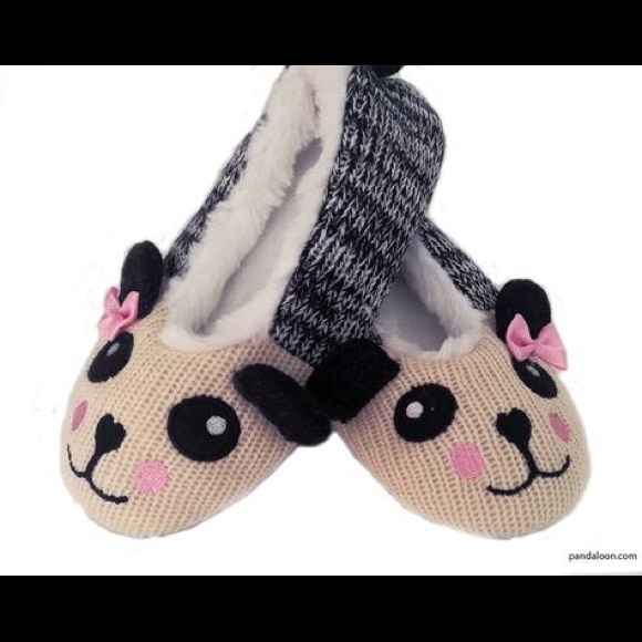 Panda Bear Knit Slippers with Fuzzy Lining