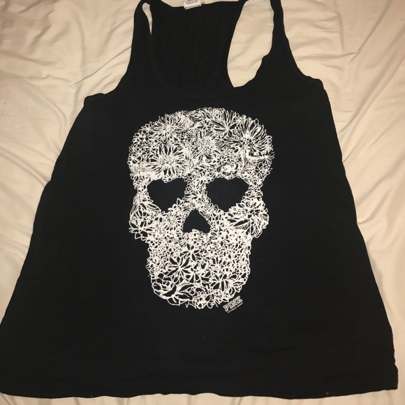 PINK Victoria's Secret Tops - Flower skull muscle shirt