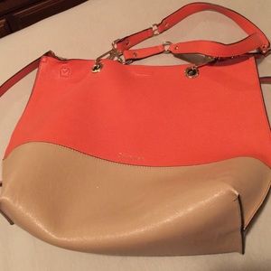 Calvin Klein orange and tan tote with bag