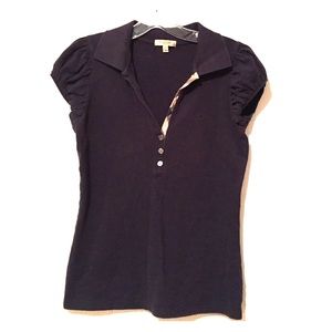 Navy Burberry Short Sleeve Top