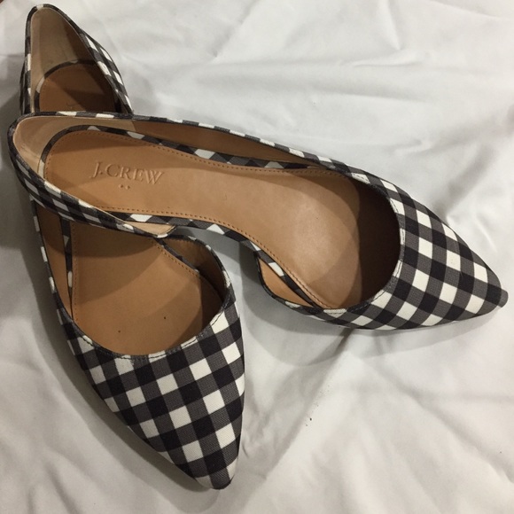J Crew Black & White Gingham Flats