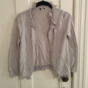 Frilled trim Marino wool cardigan