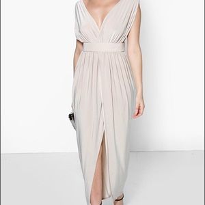 Women Wrap Front Plunge Neck Maxi Dress