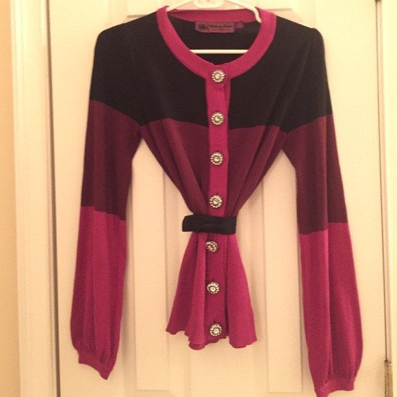 Color Block Cardigan with Ribbon Bowtie Belt