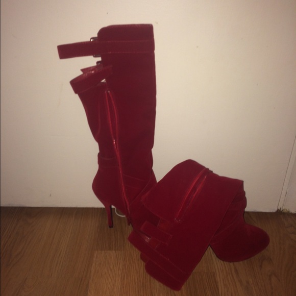 Red calf high boots