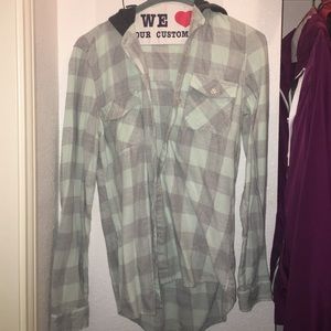 Plaid warm button up with hoodie