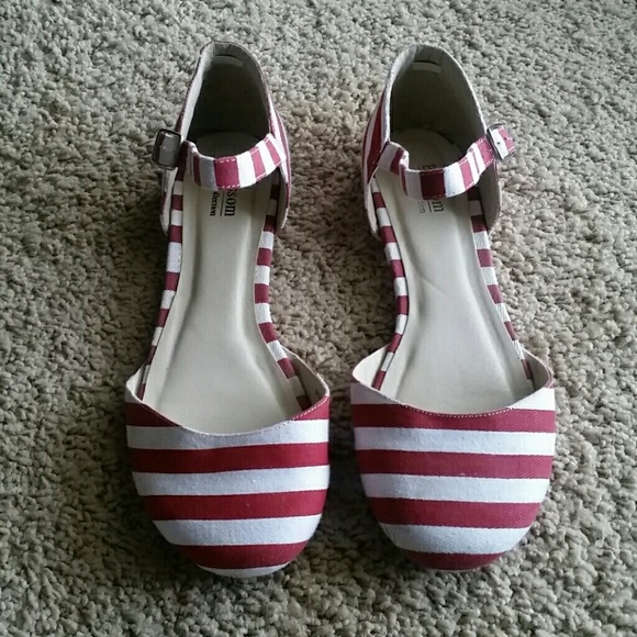 Red and white striped flats