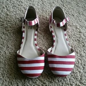 Red and white striped flats