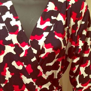 NWT Ann Taylor navy red cream print wrap dress