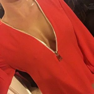 Red Zip Front Blouse super sexy sz M