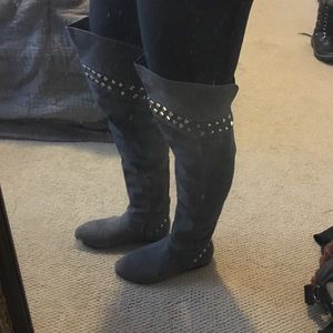 MIA Suede Thigh High Studded Boots