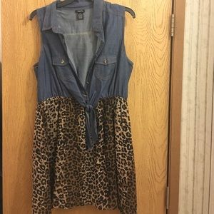 Cute Denim Leopard Dress