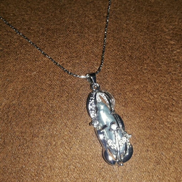 Biwa pearl cz plated Singapore chain 16" new gift - Picture 1 of 3