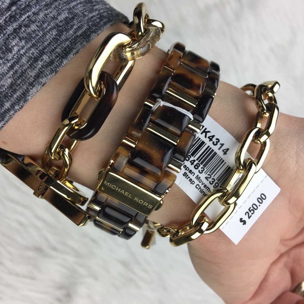 Michael Kors tortoise acetate gold delray watch - Picture 2 of 5
