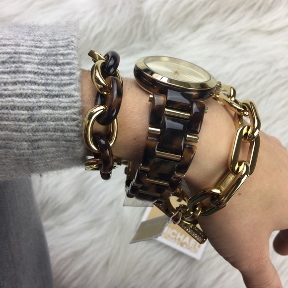 Michael Kors tortoise acetate gold delray watch - Picture 4 of 5