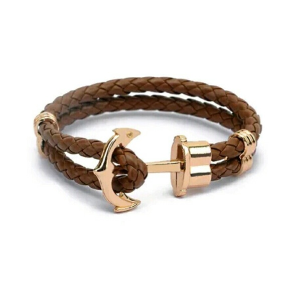 Brown or Black vegan leather Anchor Bracelet
