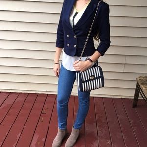Navy and White striped Crossbody bag