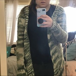 Green and White striped knit cardigan