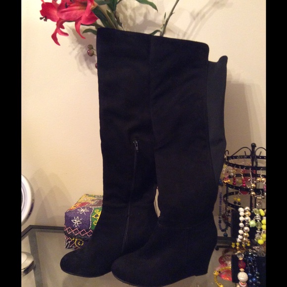 Black over knee featuring soft faux suede