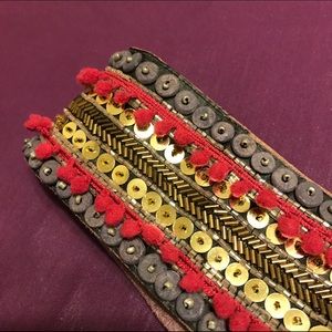 Anthropologie embellished pompom wide belt